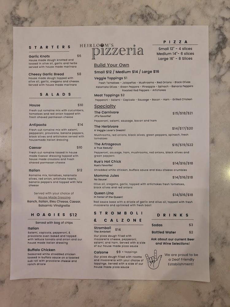 Heirloom's Pizzeria Menu image 3